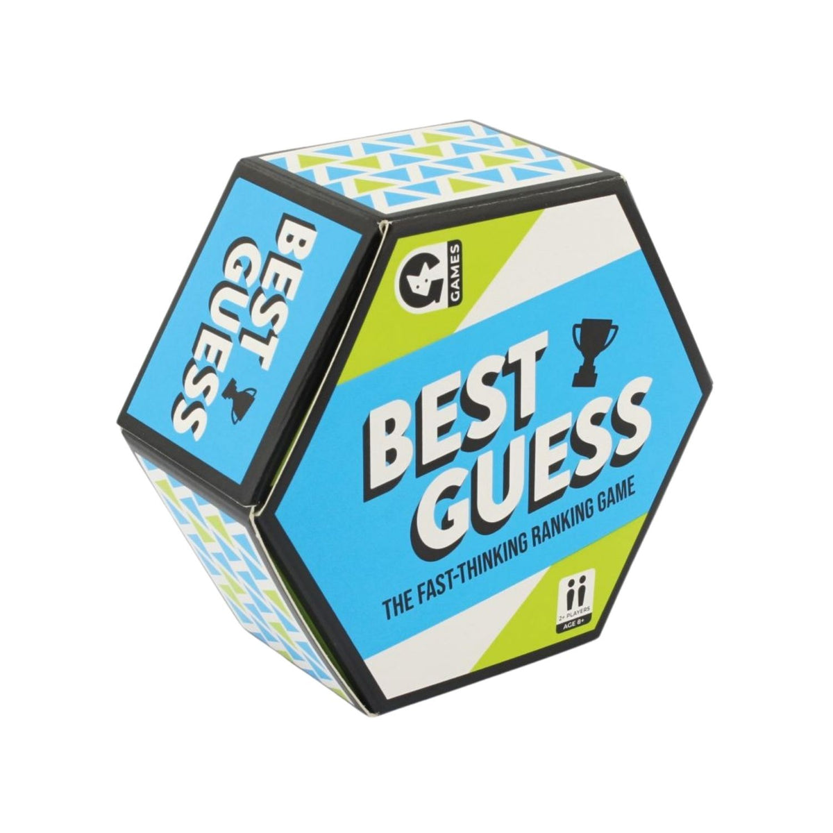 Hexagonal game cube with 'Best Guess' branding