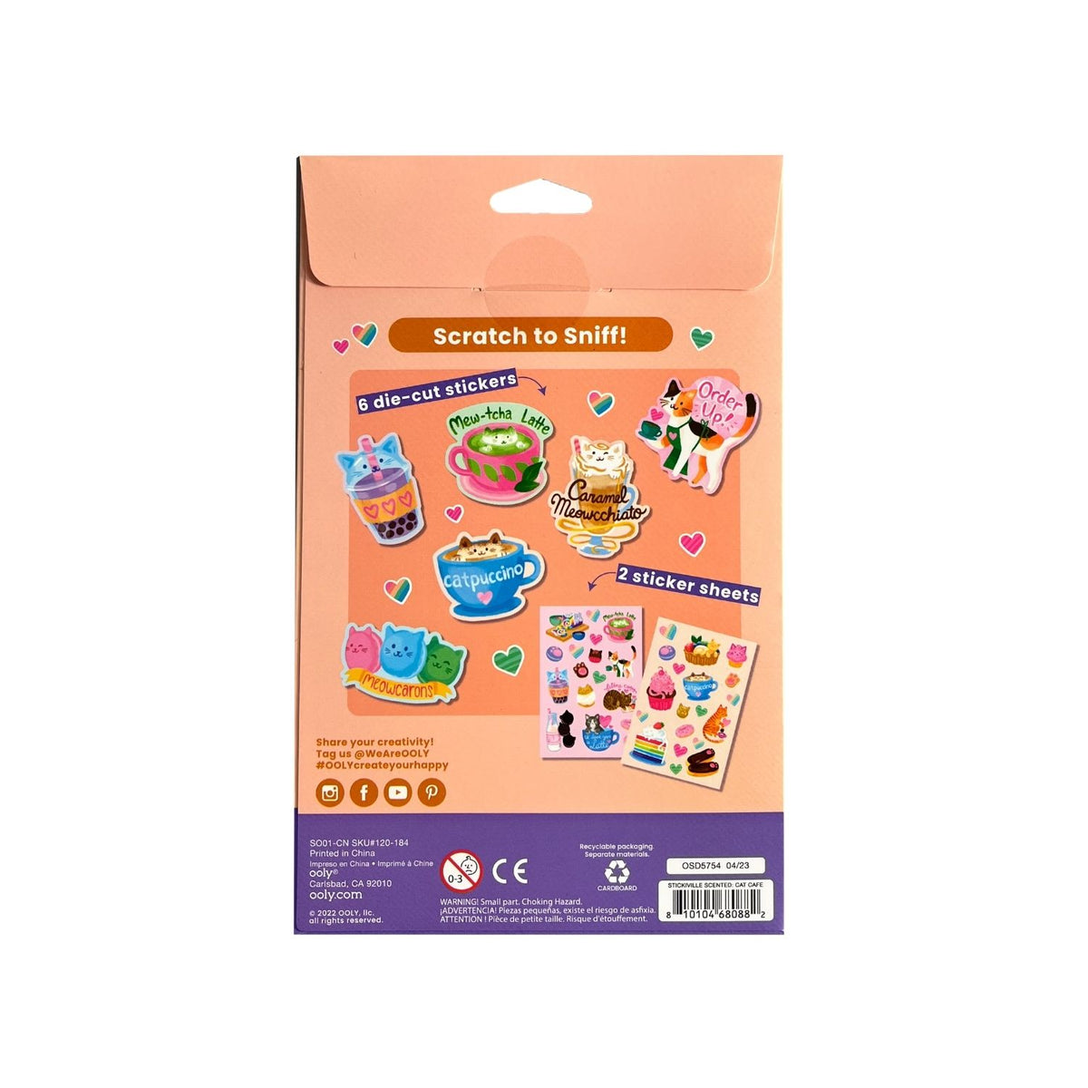 Packaging of scratch-to-sniff stickers with colorful designs 