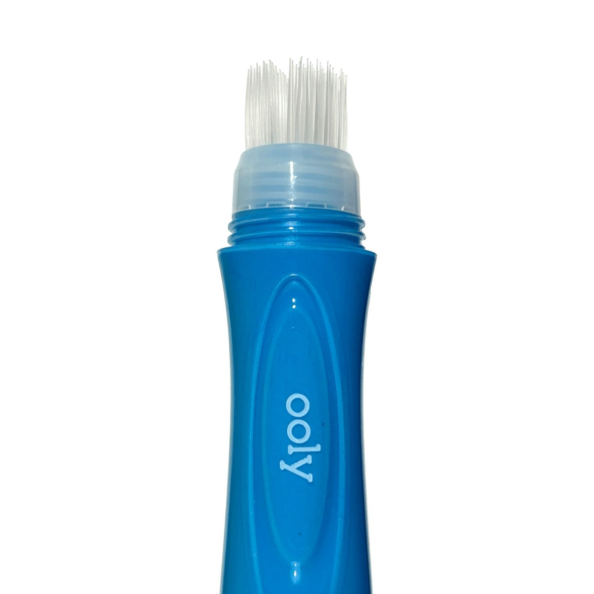 Blue poster paint brush with white bristles 