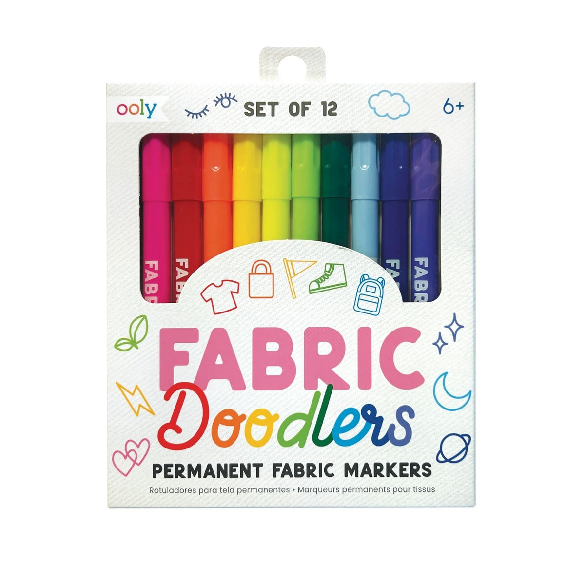 Pack of 12 fabric markers with colorful caps 