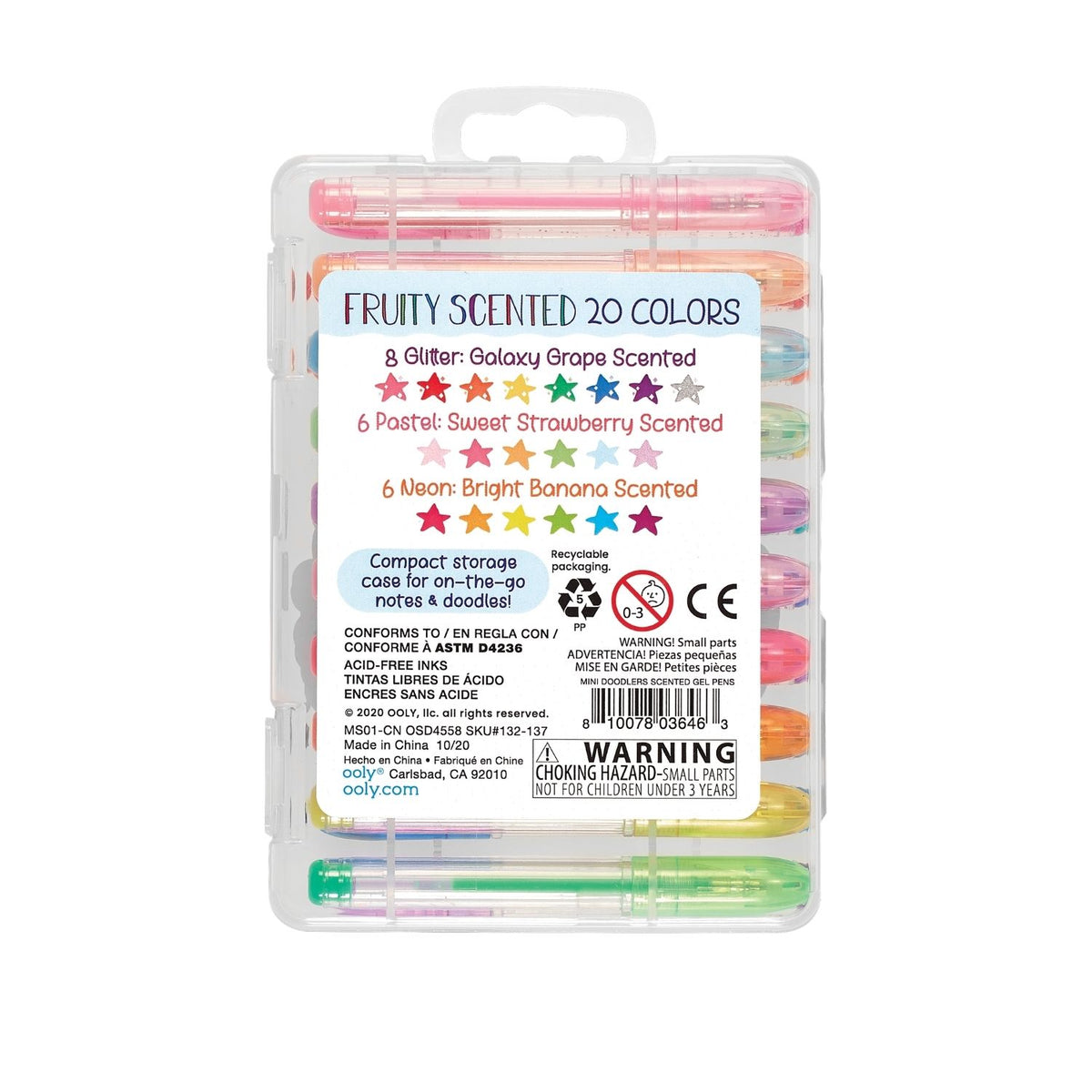 Pack of fruity scented markers with colorful packaging