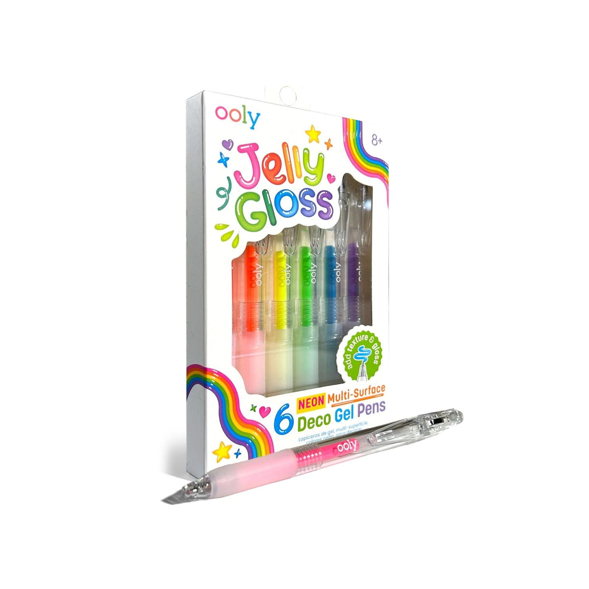 Packaging of Ooly Jelly Gloss Deco Gel Pens with a pen displayed in front o