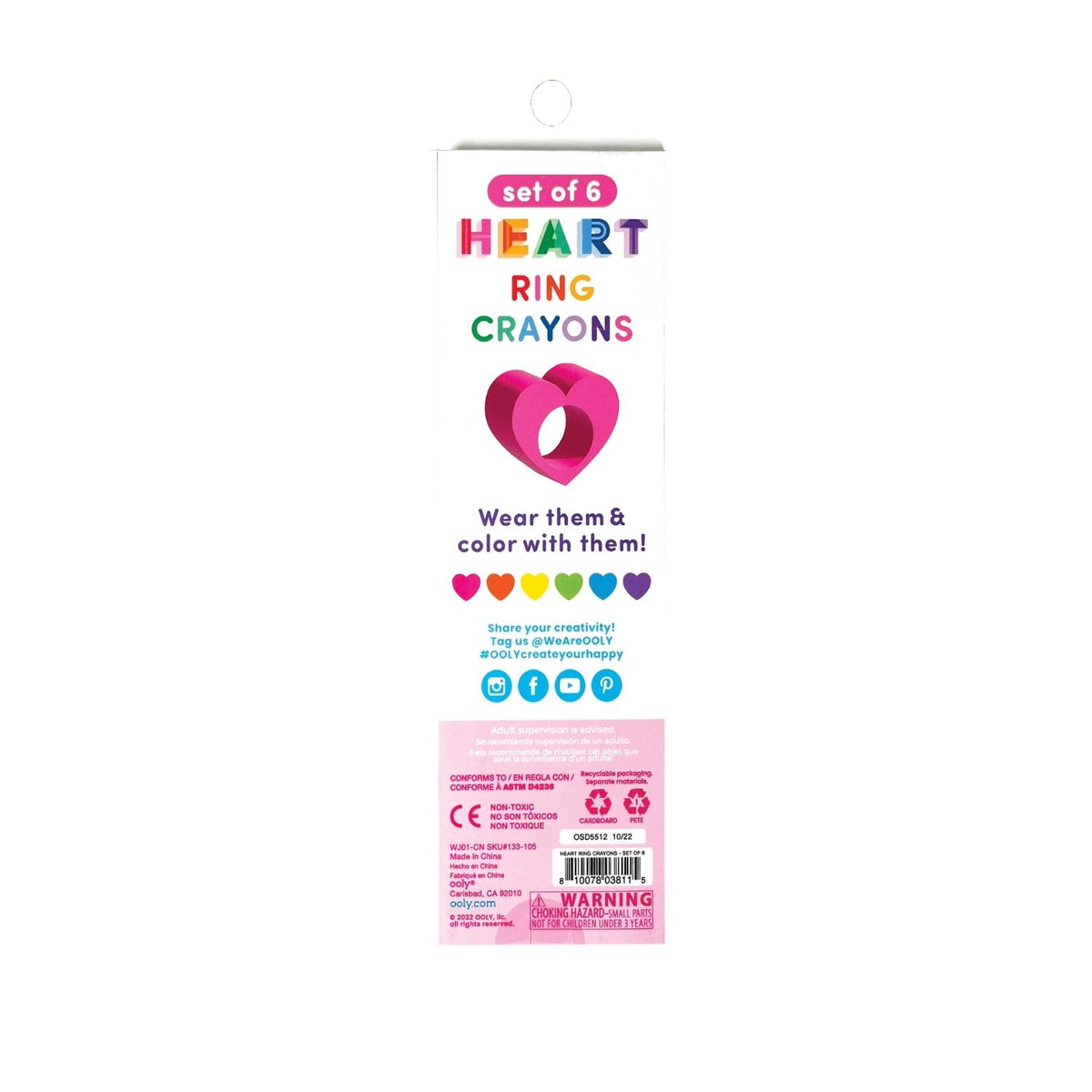 Ooly - Heart Ring Crayons - Set of 6
