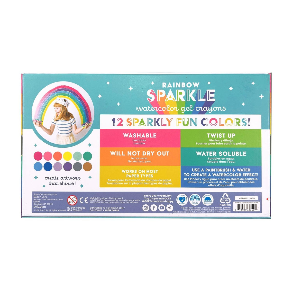 Ooly - Rainbow Sparkle Watercolour Gel Crayons - Set of 12