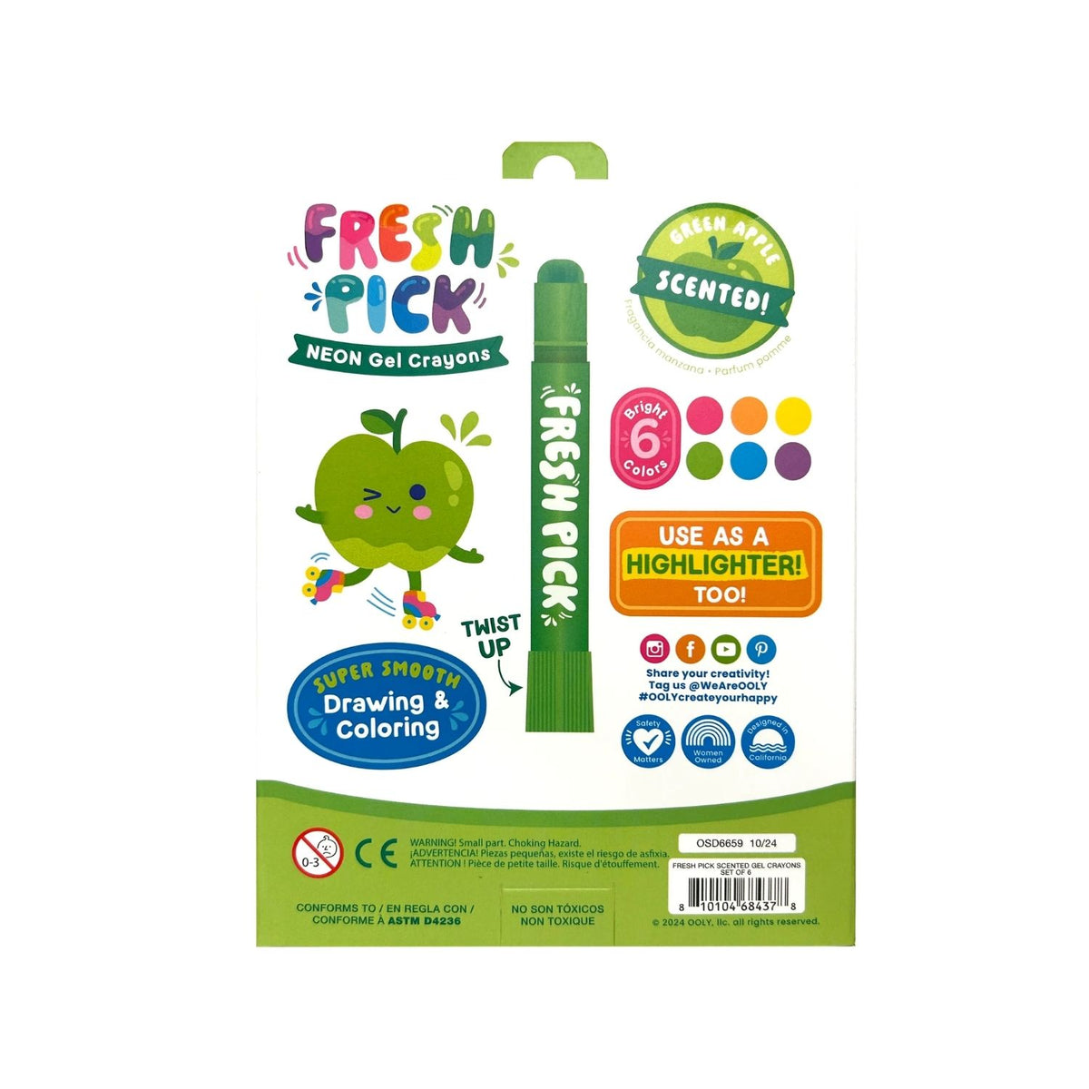 Green gel crayon packaging with 'Fresh Pick' branding