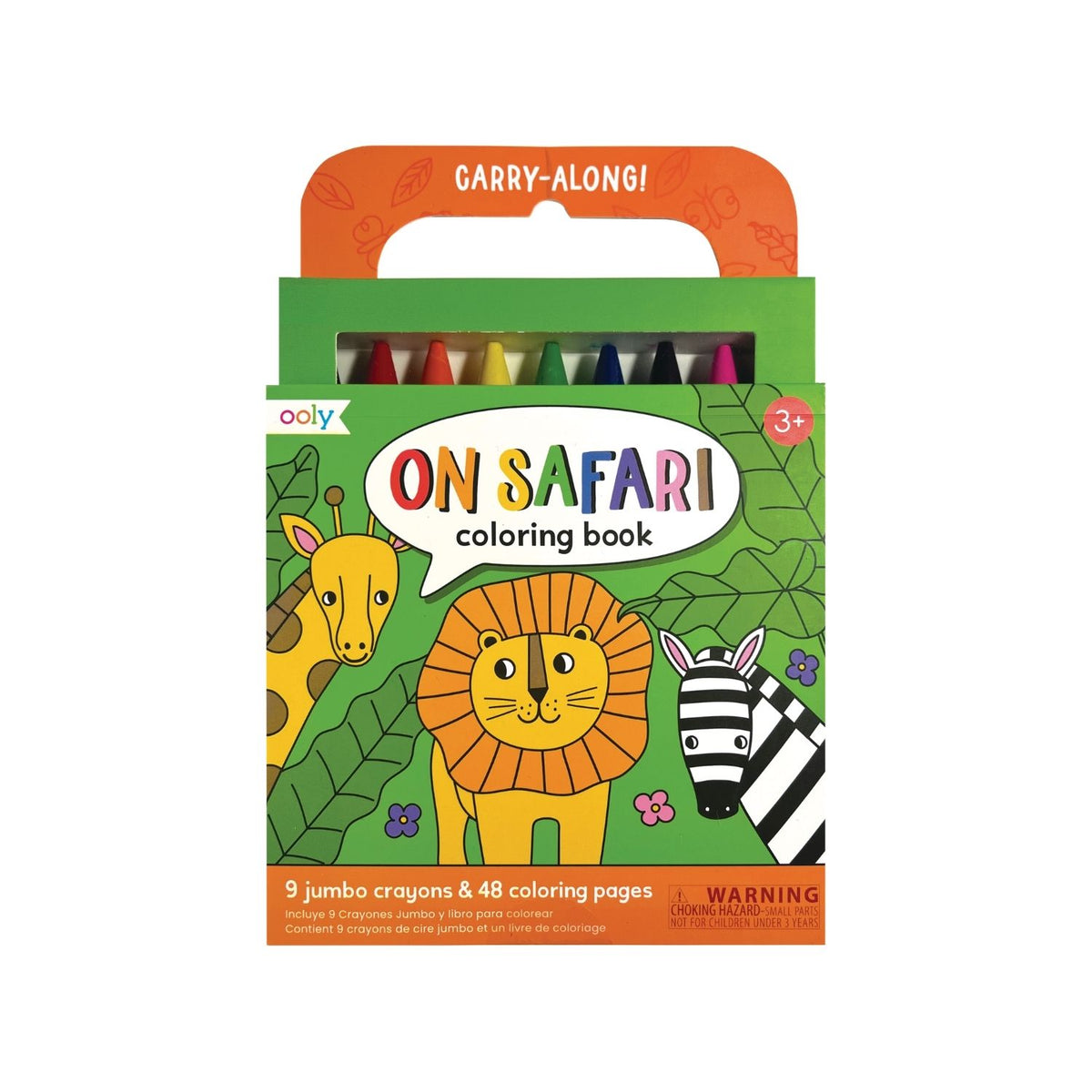 On Safari coloring book with crayons packaging