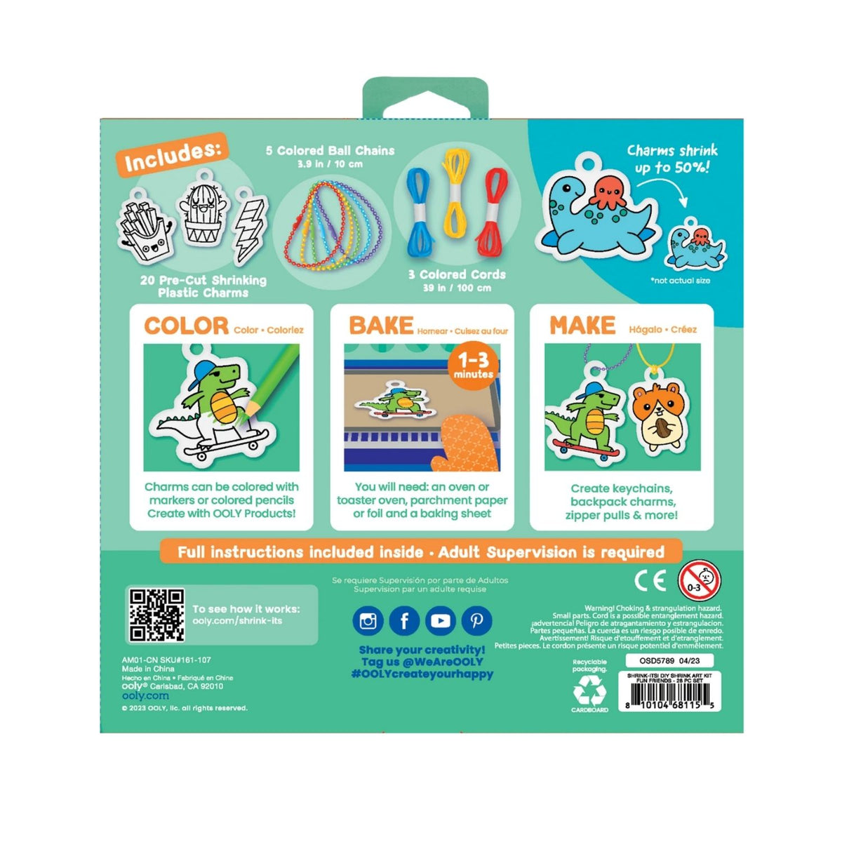 Product packaging with colorful illustrations and text on a green background