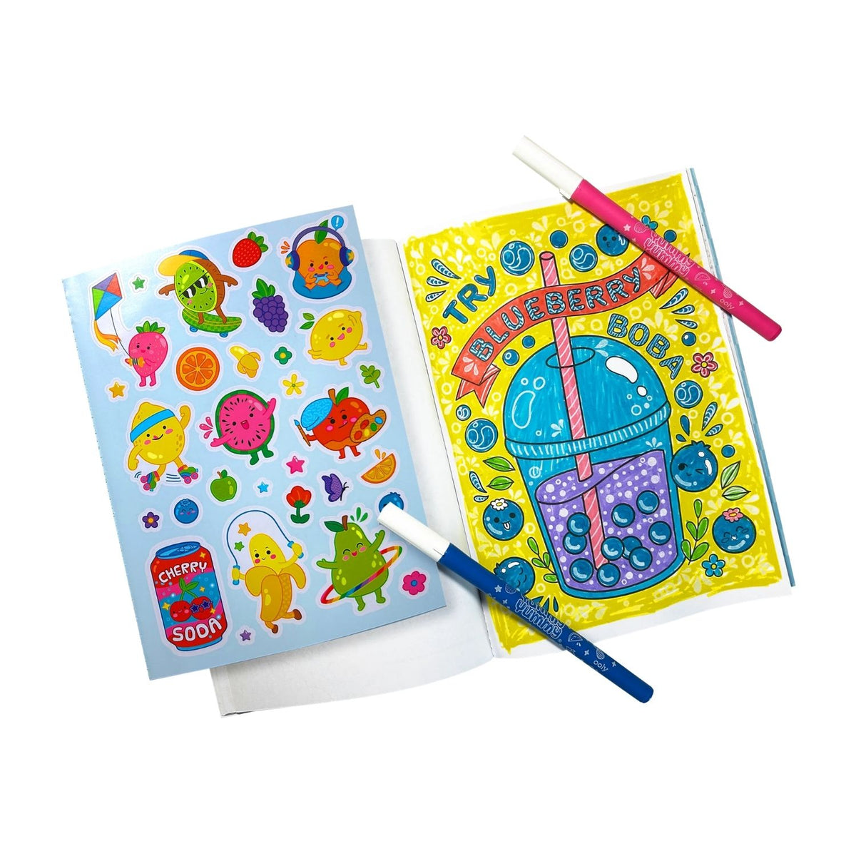Colorful sticker book with a pen o