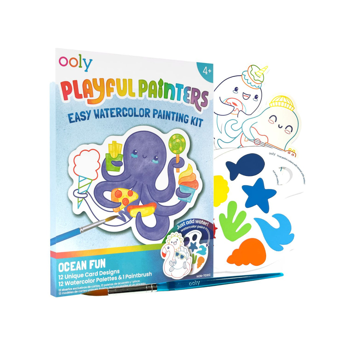 Ooly Playful Painters Easy Watercolor Painting Kit packaging with ocean-themed designs on a white background