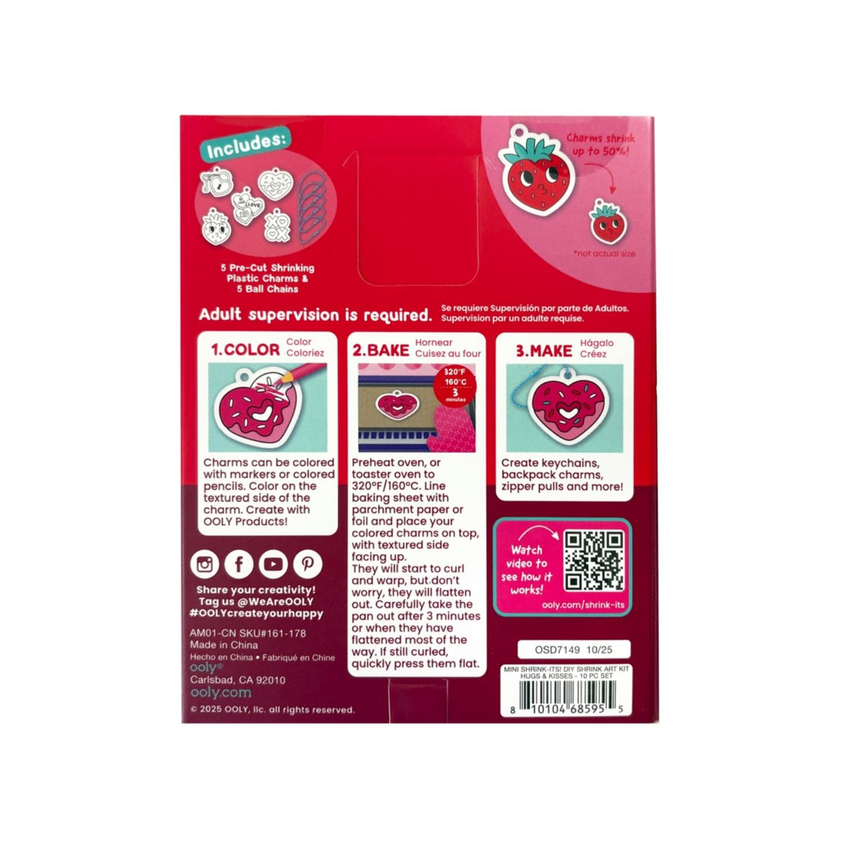 The reverse of the Hugs & Kisses box showing the "Colour, Cut, and Bake" instructions and the recommended age of 6 plus.