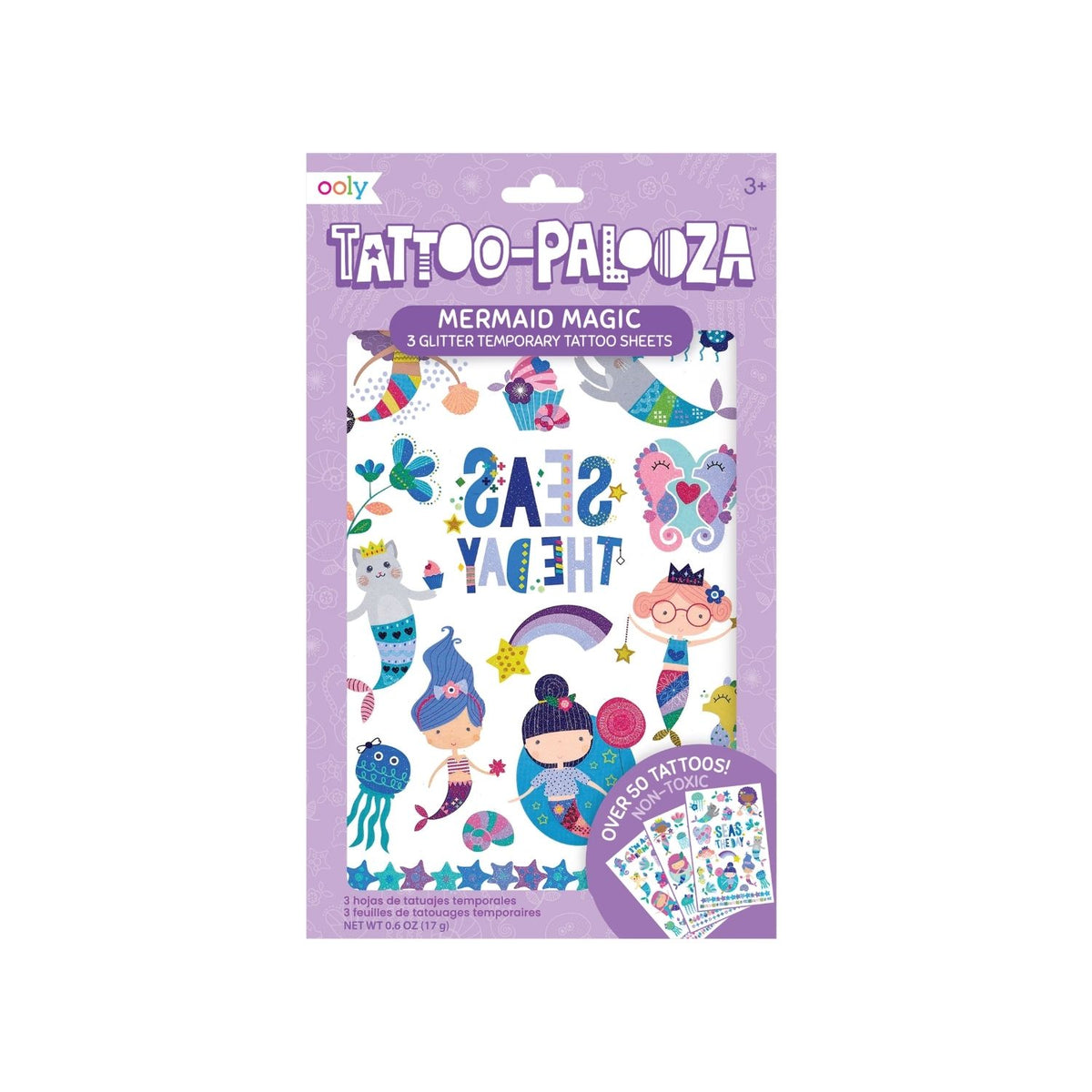 Packaging of Ooly Tattoo-Palooza Mermaid Magic temporary tattoo sheets 