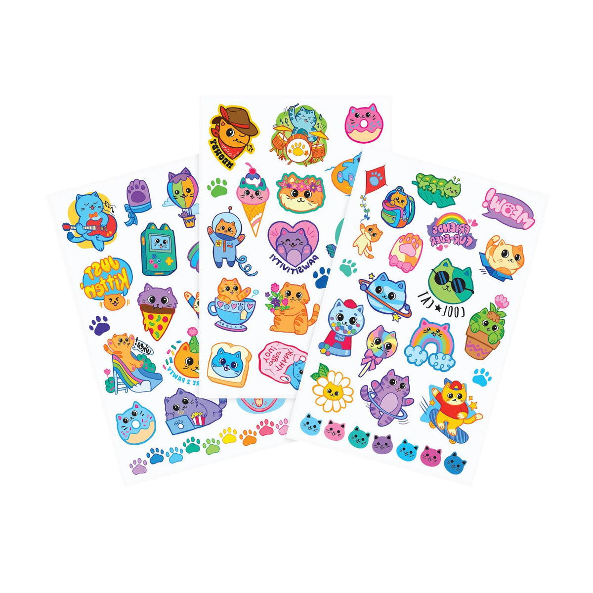 Collection of colorful cartoon temporary tattoos