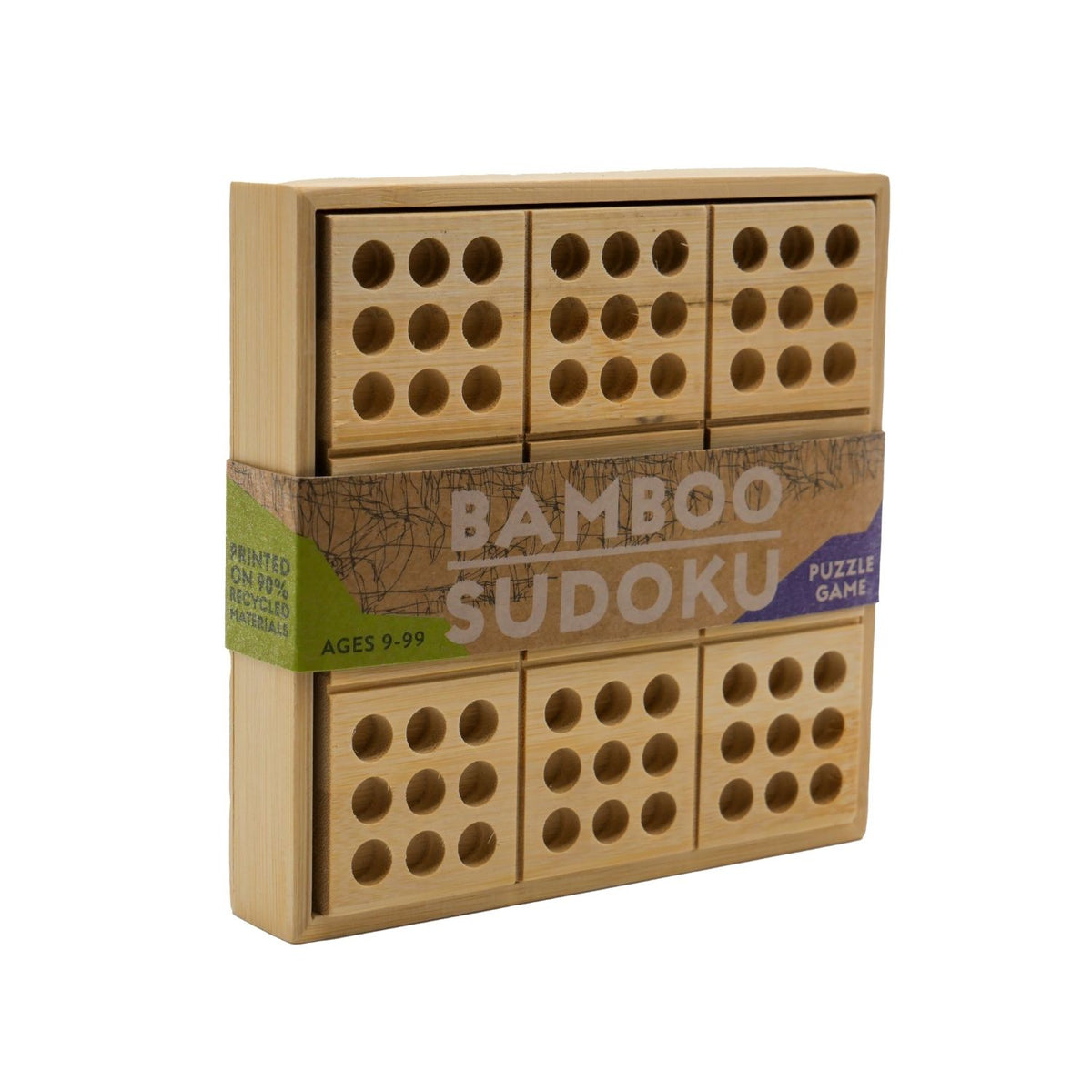 The retail box for Project Genius Bamboo Sudoku, showing the "Ecologicals" branding, the age eight plus rating, and the classic game theme.