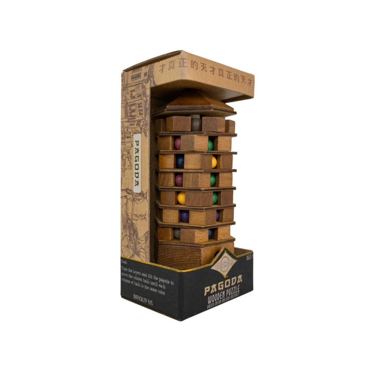 The retail box for the Chinese Pagoda by Project Genius, showing the "Ancient China" branding, difficulty level, and age eight plus recommendation.