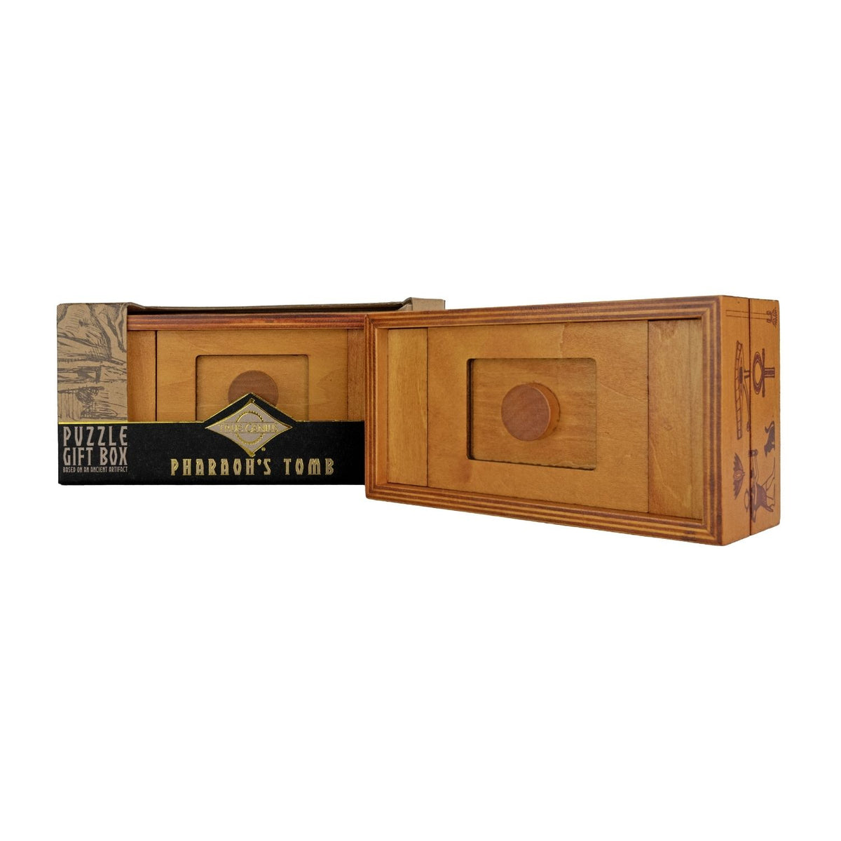 Wooden puzzle gift box - an Ancient Egypt brainteaser for ages eight plus. Requires three to five precise moves to open. Perfect for interactive gifting.