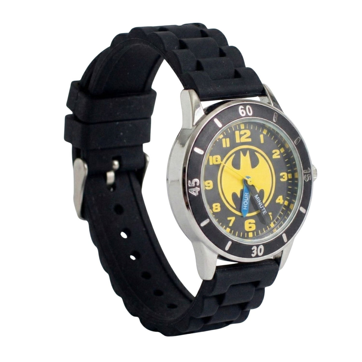 Batman kids time teacher watch with labelled hour and minute hands, black strap and easy read analogue dial. A brilliant educational gift for kids, helping build confidence while learning an essential life skill.
