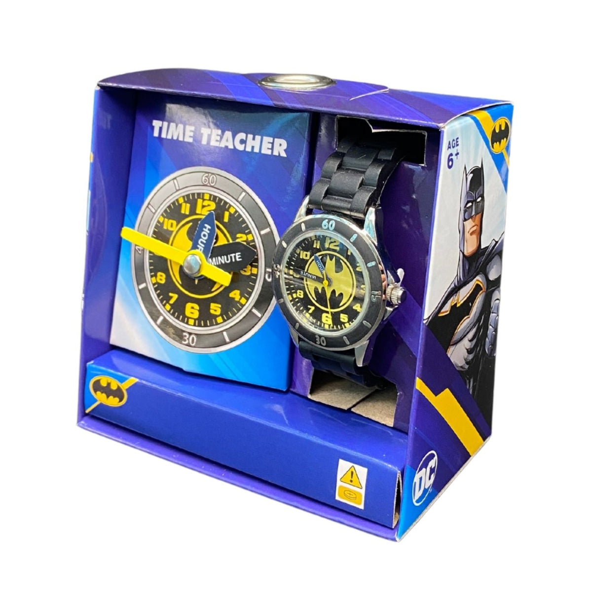 Batman kids time teacher watch with black strap and labelled hour and minute hands. This Batman time teacher watch helps kids learn to tell the time with an easy-read analogue dial and clearly labelled hour and minute hands.