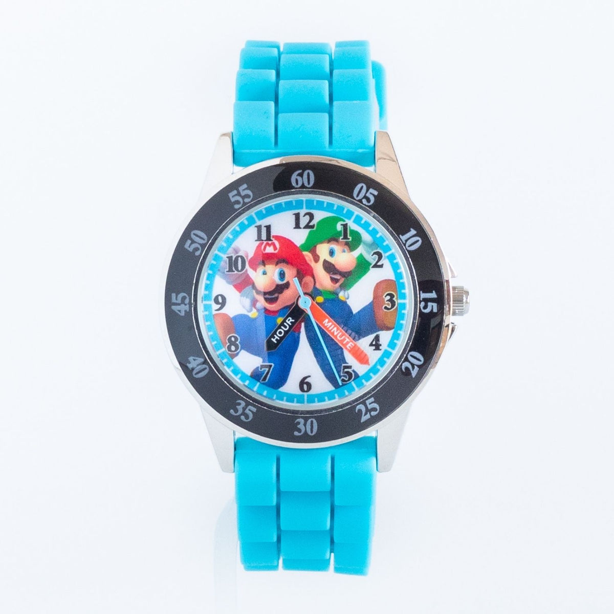 Super Mario kids time teacher watch with labelled hour and minute hands, blue strap and easy read analogue dial. A brilliant educational gift for kids, helping build confidence while learning an essential life skill.
