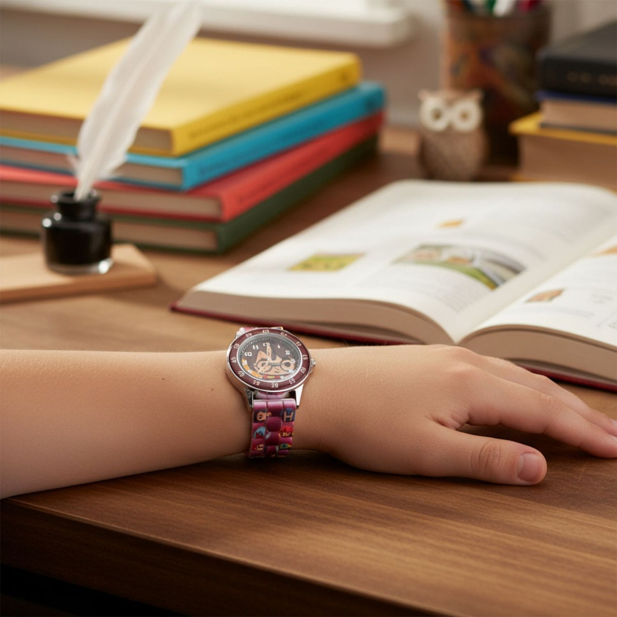 Kids wearing Harry Potter time teacher watch designed for learning to tell the time
