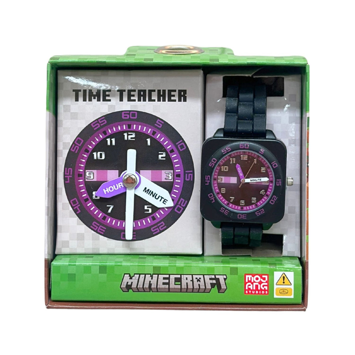 Minecraft Enderman kids time teacher watch with black strap and labelled hour and minute hands. This Minecraft Enderman time teacher watch helps kids learn to tell the time with an easy-read analogue dial and clearly labelled hour and minute hands.