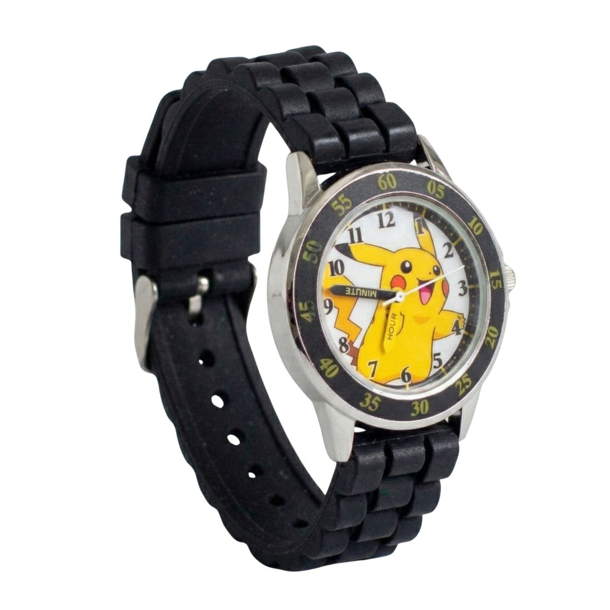 Pikachu kids time teacher watch with labelled hour and minute hands, black strap and easy read analogue dial. A brilliant educational gift for kids, helping build confidence while learning an essential life skill.
