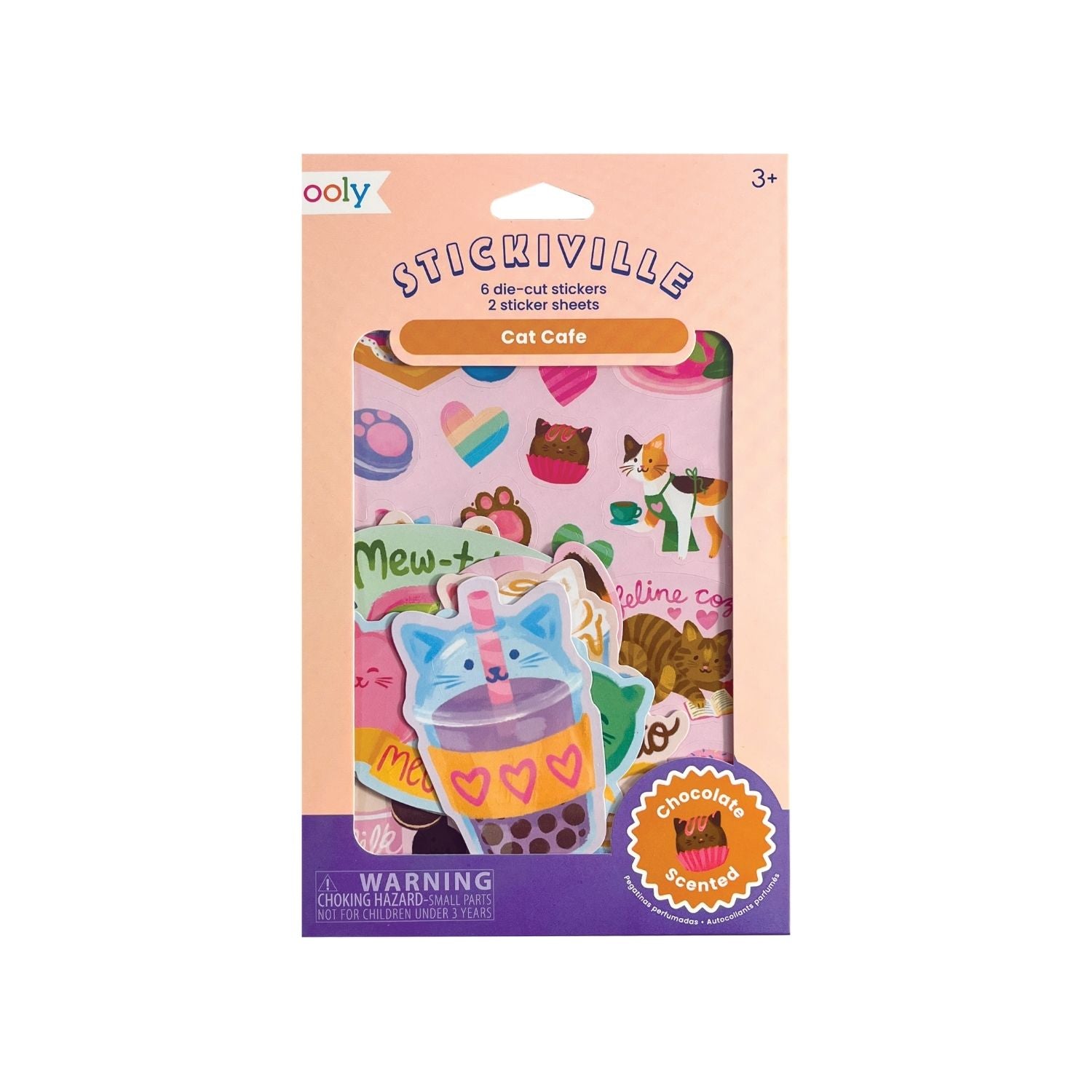 Ooly Stickeville stickers packaging with cat-themed design on a white background