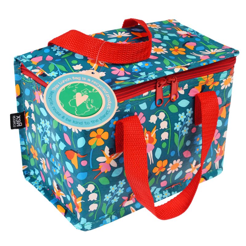 A lightweight insulated lunch bag perfect for school or picnics. Features fun fairy print, a leak-resistant foil lining, and folds flat for easy storage.